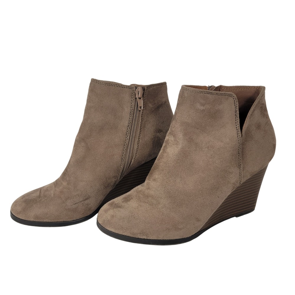 Soda Wedge Bootie Women 7 Tan Faux Suede Ankle Boots Fall Fairy Grunge Boho Chic